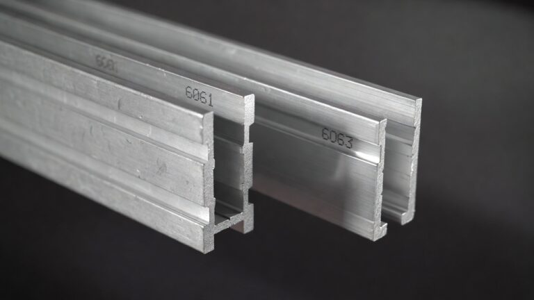 Cross-section of 6063 and 6061 aluminum extrusion profiles side by side